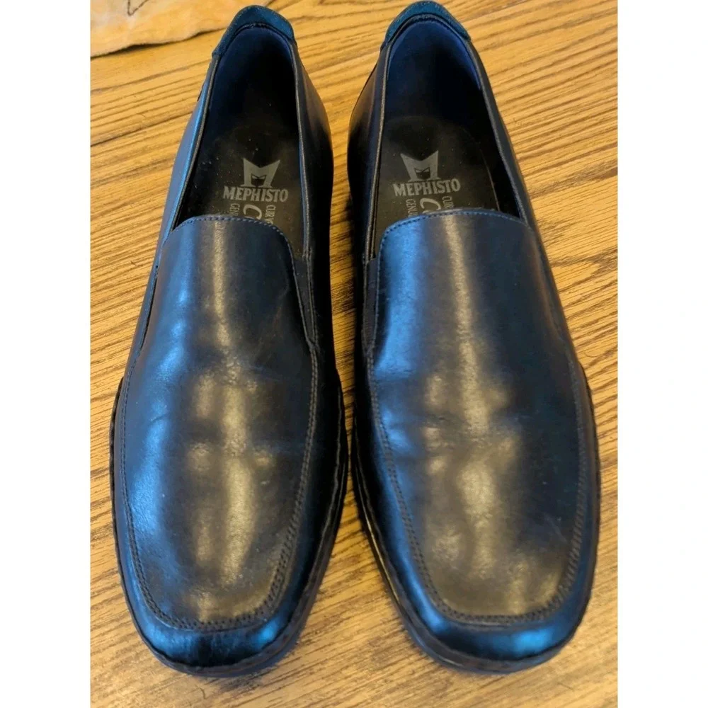 Mephisto Mens 10.5 Black Leather Cool Air Comfort Shoes Loafers Slip On